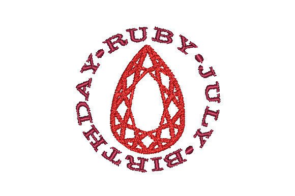 Ruby Faceted Pear July Birthday Embroidery